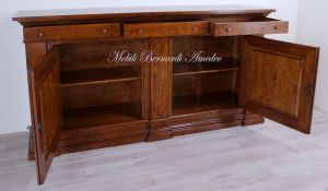Sideboard in walnut wood with inlaid olive wood doors